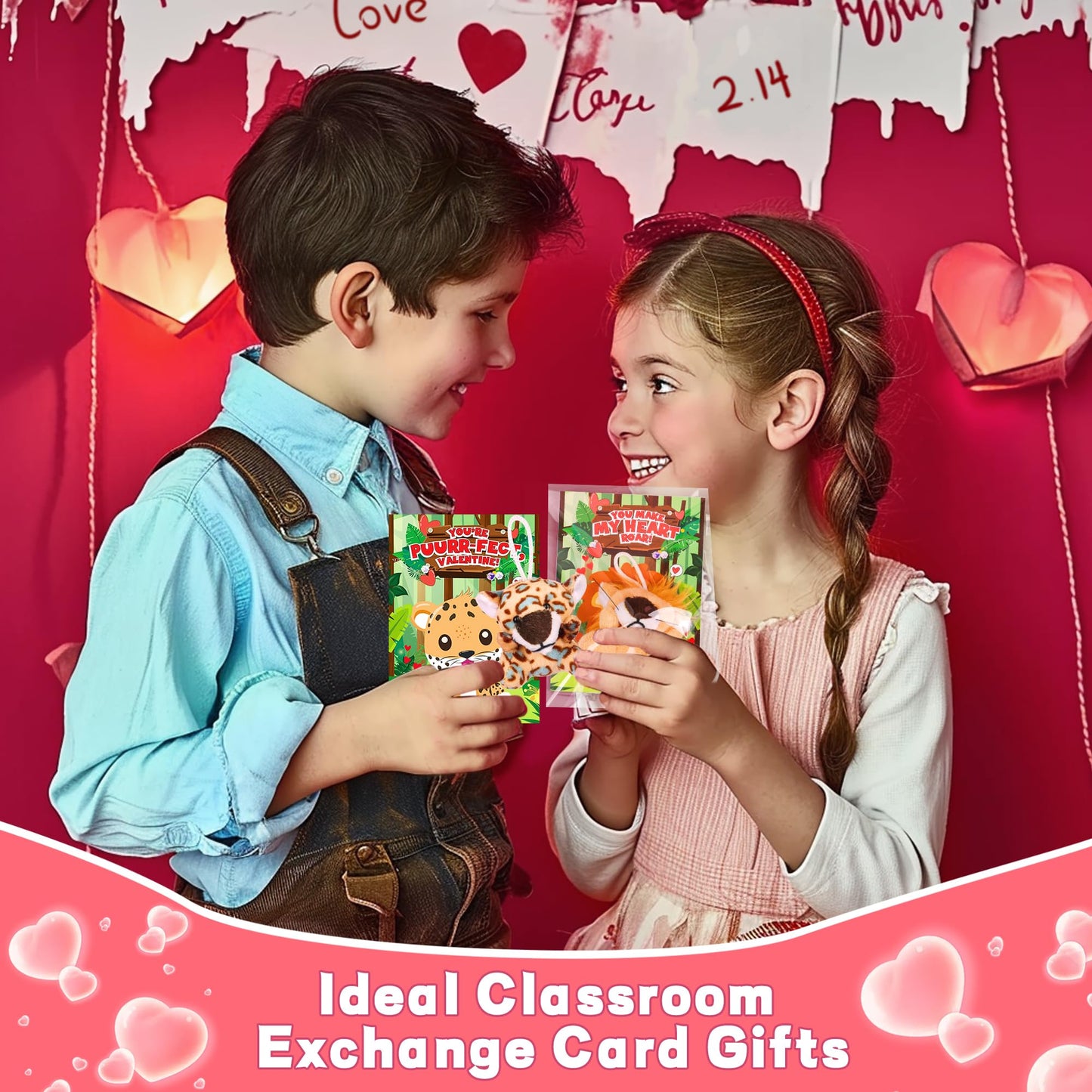 Huyamap 24-Pack Valentine Plush Toys with Cards for Kids Classroom Gifts