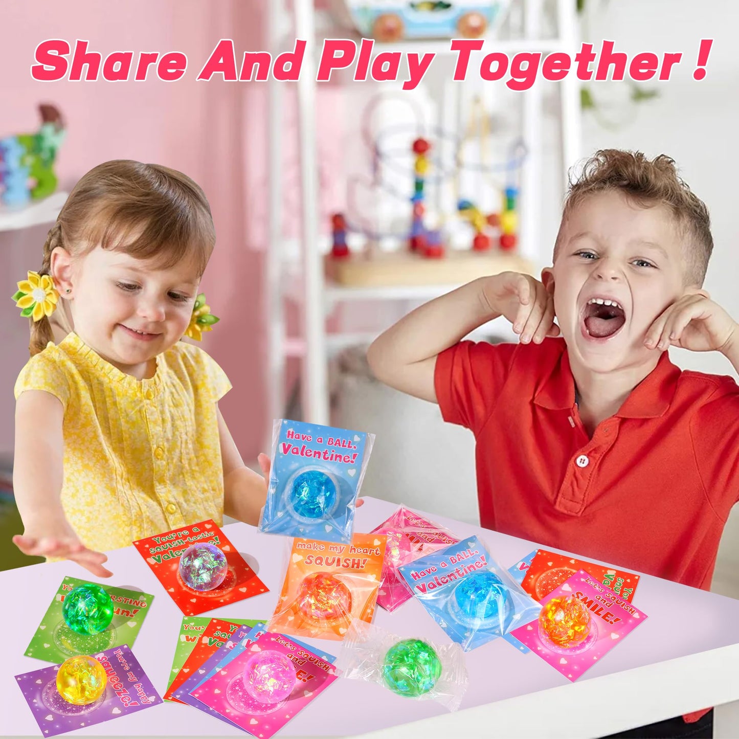 Huyamap 24-Pack Valentines Day Stress Balls with Cards & Bags – Classroom Gift Favors
