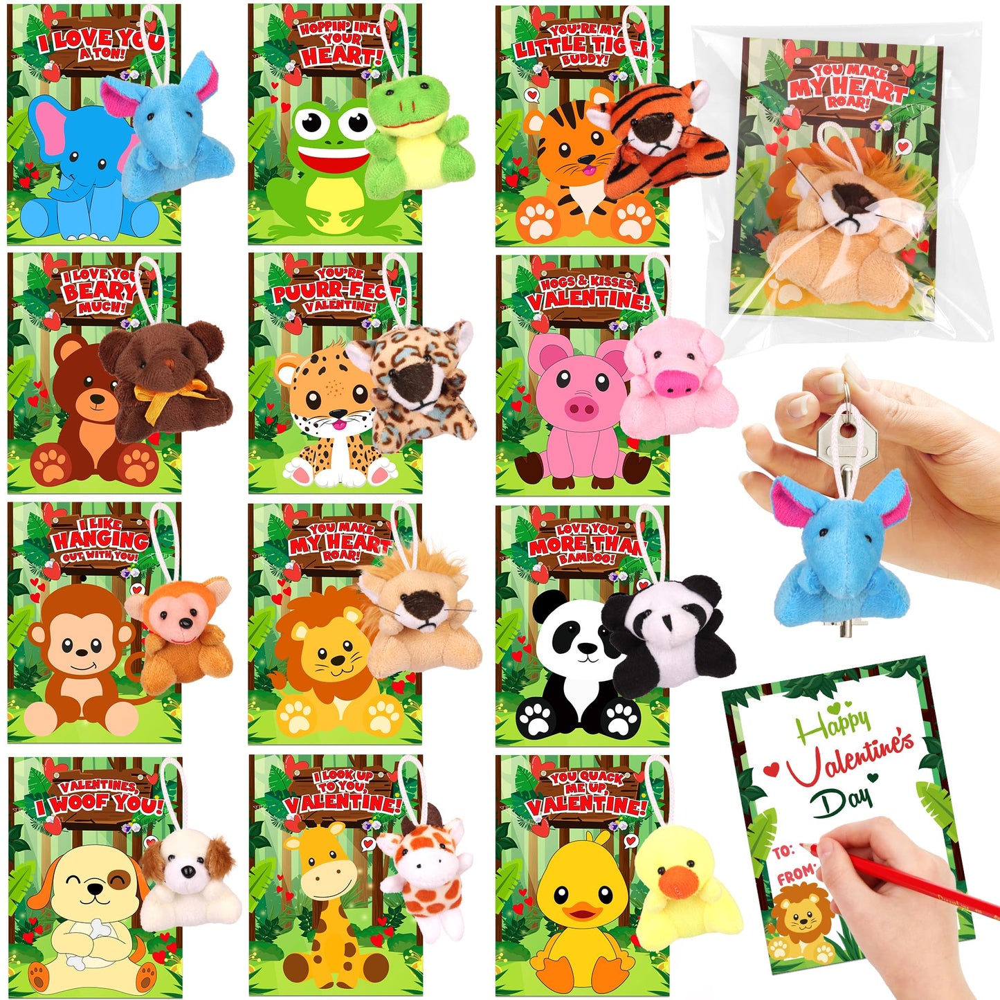 Huyamap 24-Pack Valentine Plush Toys with Cards for Kids Classroom Gifts