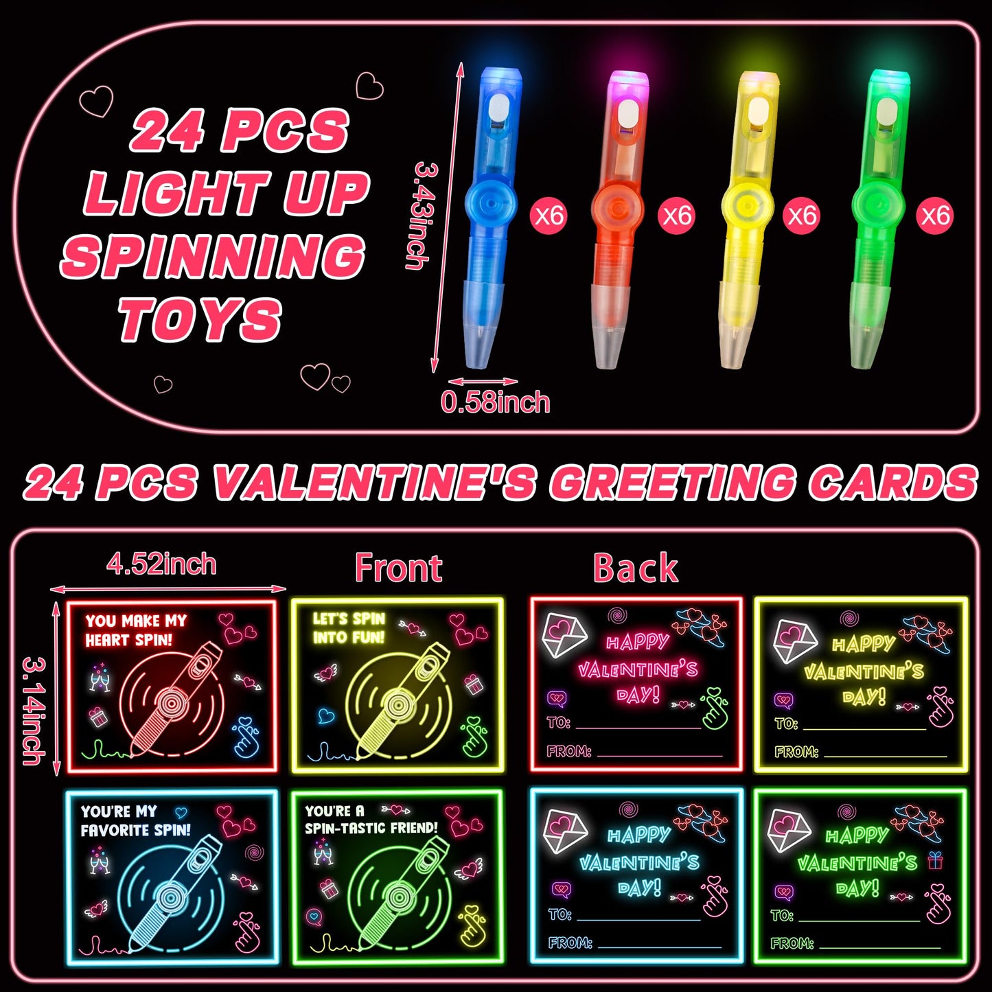 Huyamap 24-Pack Valentines Fidget Pens with Cards for Kids Class Gifts