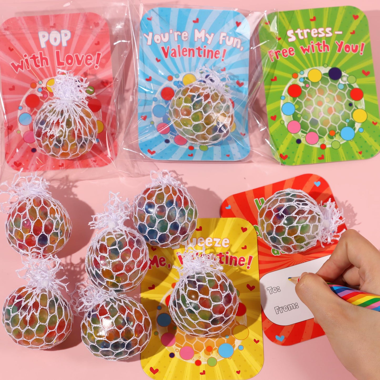 Huyamap 24-Pack Valentines Day Gifts for Kids – Stress Ball Fidget Toys with Cards