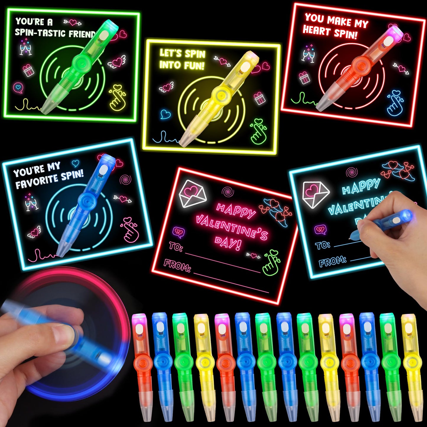 Huyamap 24-Pack Valentines Fidget Pens with Cards for Kids Class Gifts