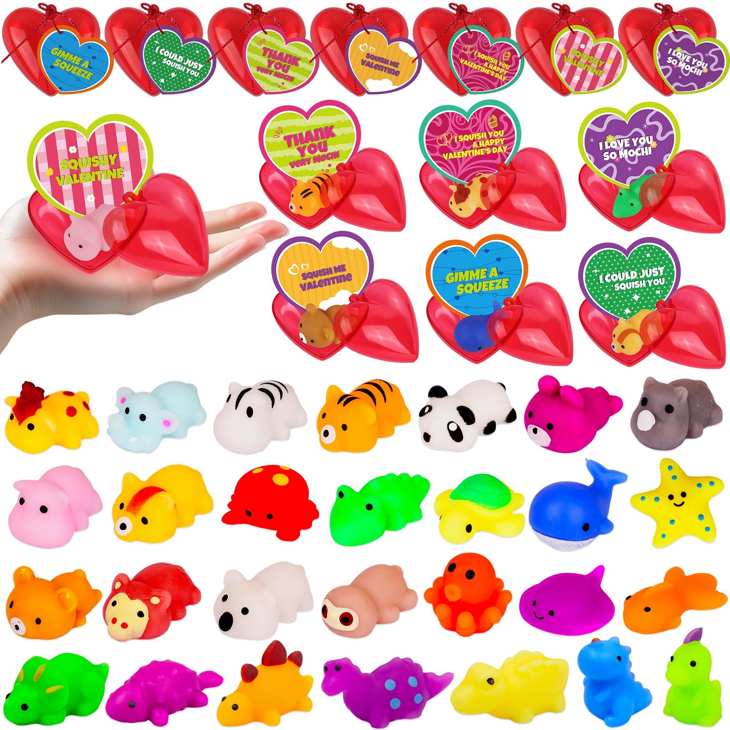Huyamap 28-Pack Valentines Gifts for Kids – Mochi Squishies, Heart Cards & Classroom Favors