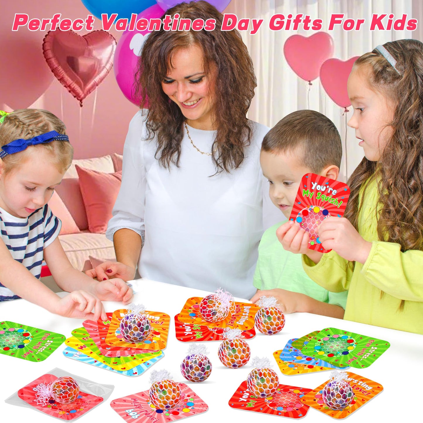Huyamap 24-Pack Valentines Day Gifts for Kids – Stress Ball Fidget Toys with Cards