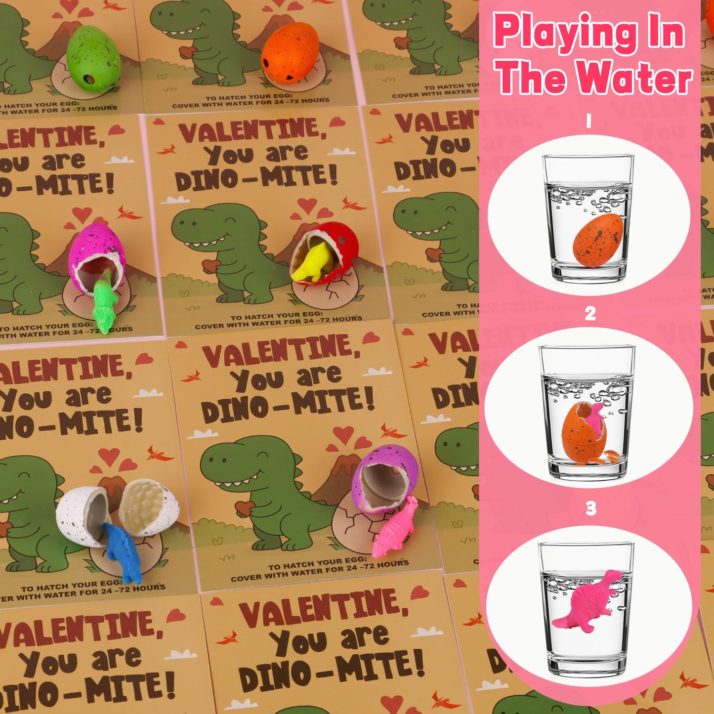 Huyamap 28-Pack Valentine’s Day Gifts for Kids: Dinosaur Egg Hatch Toys with Cards & Party Favors