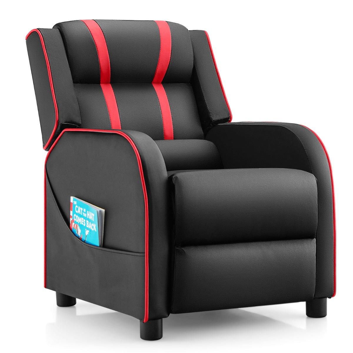 Kids Recliner Chair with Adjustable Backrest Footrest & Side Pockets-Pink