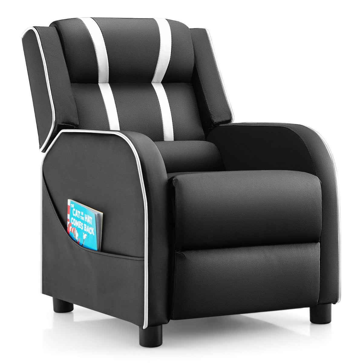 Kids Recliner Chair with Adjustable Backrest Footrest & Side Pockets-Pink
