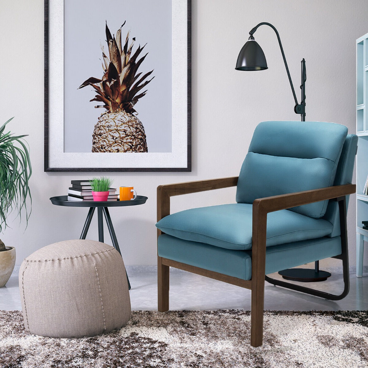 Accent Upholstered Armchair with Padded Backrest and Seat Cushion-Yellow