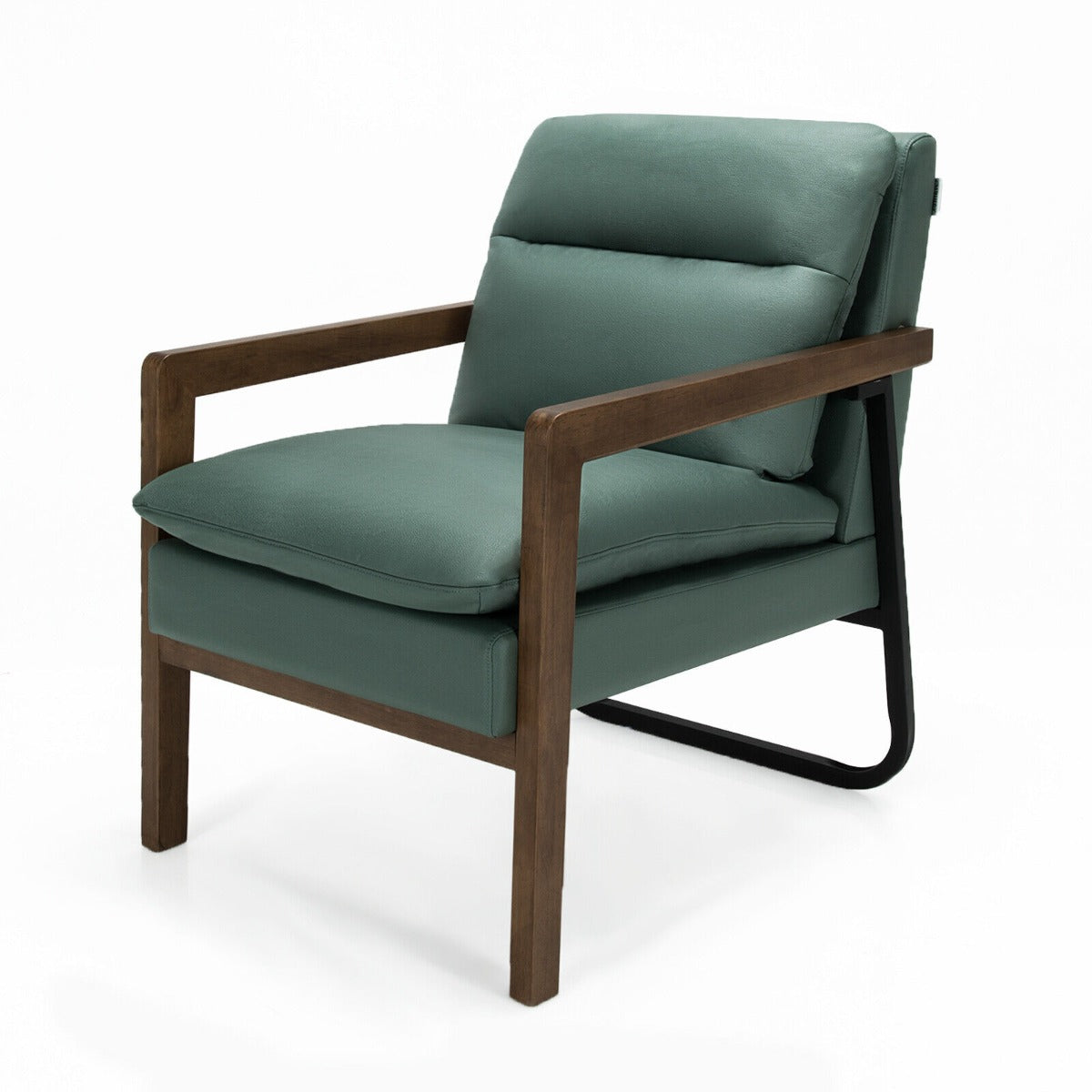 Accent Upholstered Armchair with Padded Backrest and Seat Cushion-Yellow