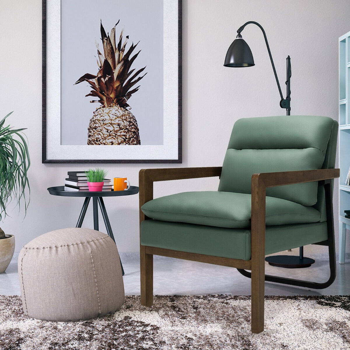 Accent Upholstered Armchair with Padded Backrest and Seat Cushion-Yellow