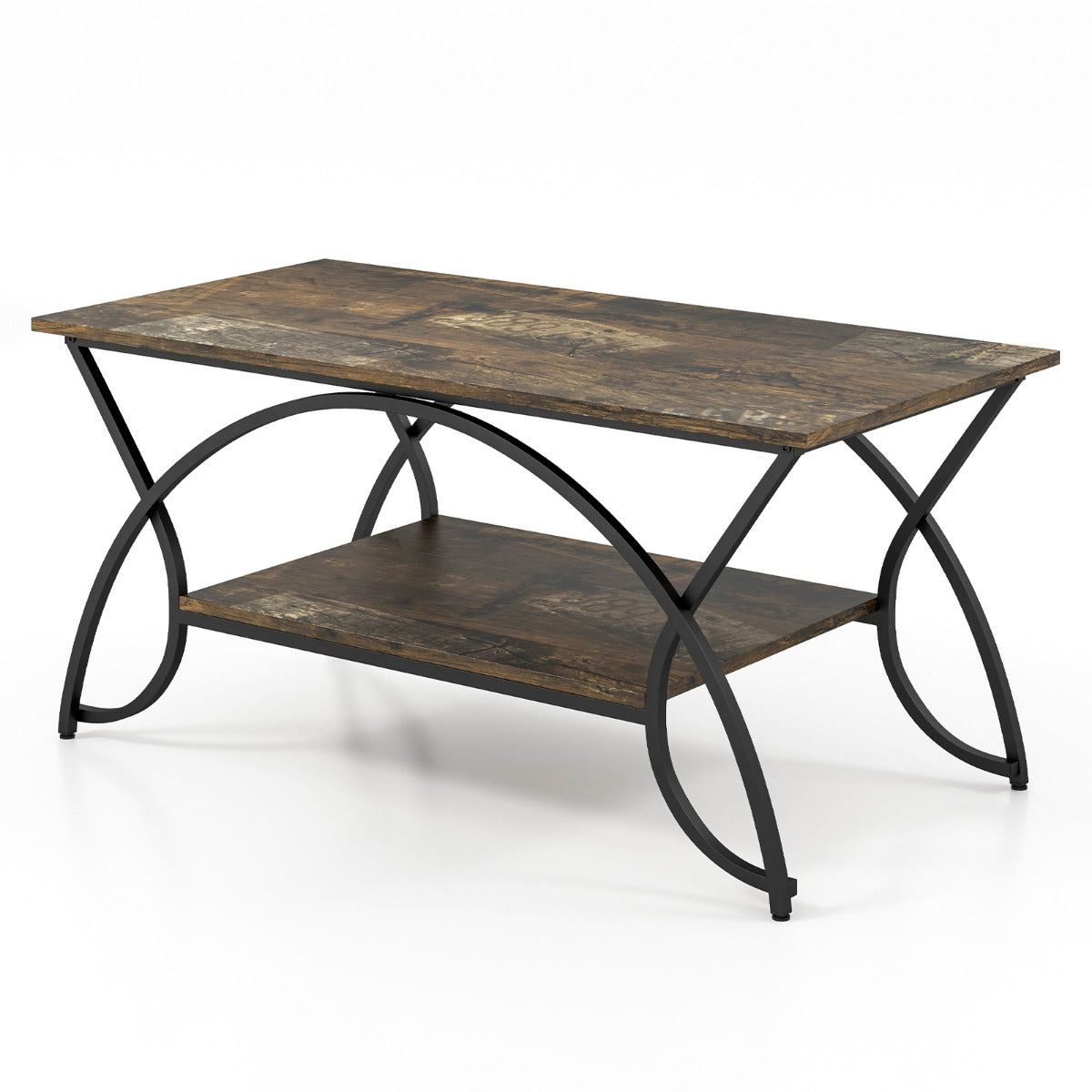2-Tier Faux Marble Coffee Table with Golden Metal Frame-White
