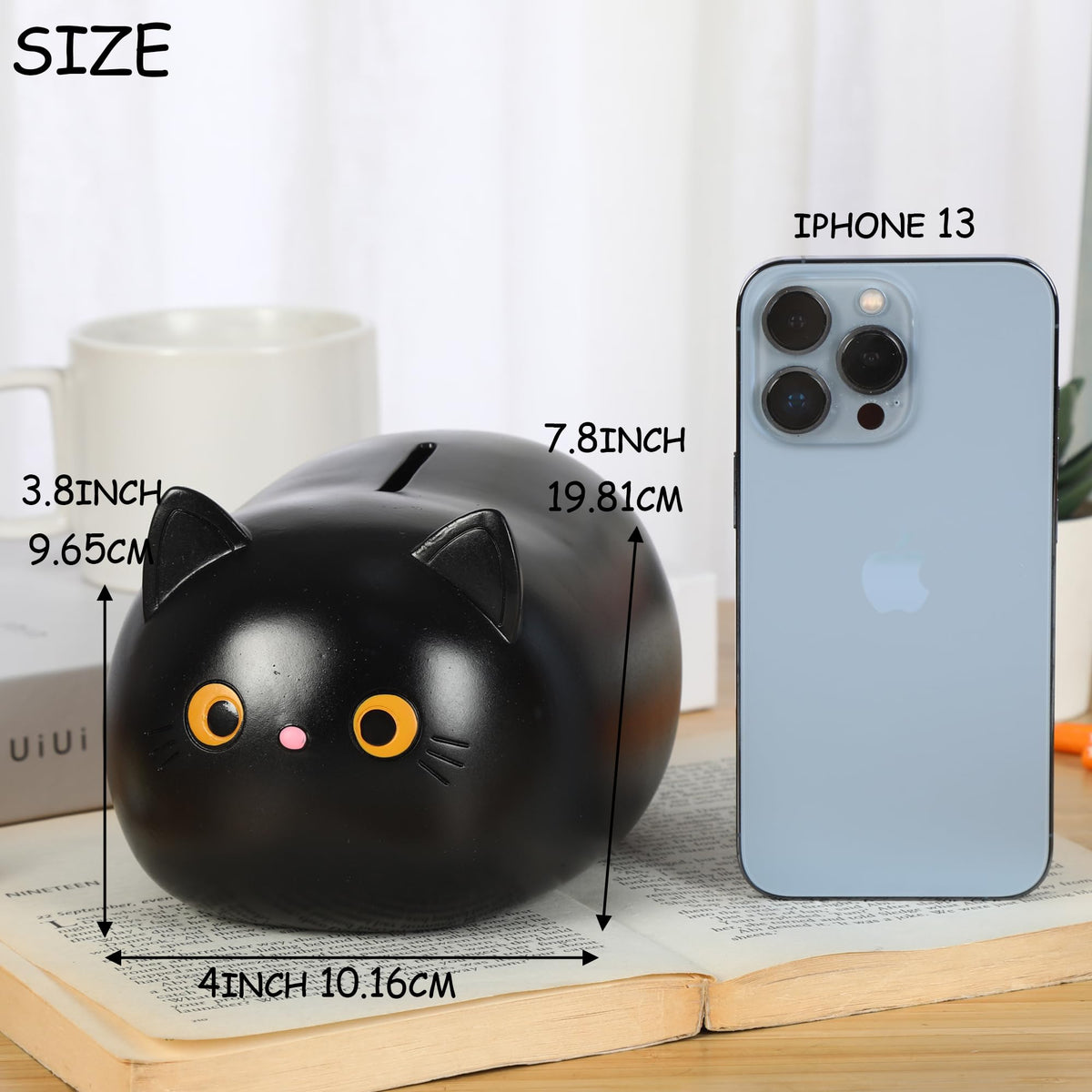 H&W Black Cat Piggy Bank for Girls | Durable Plastic Coin Bank