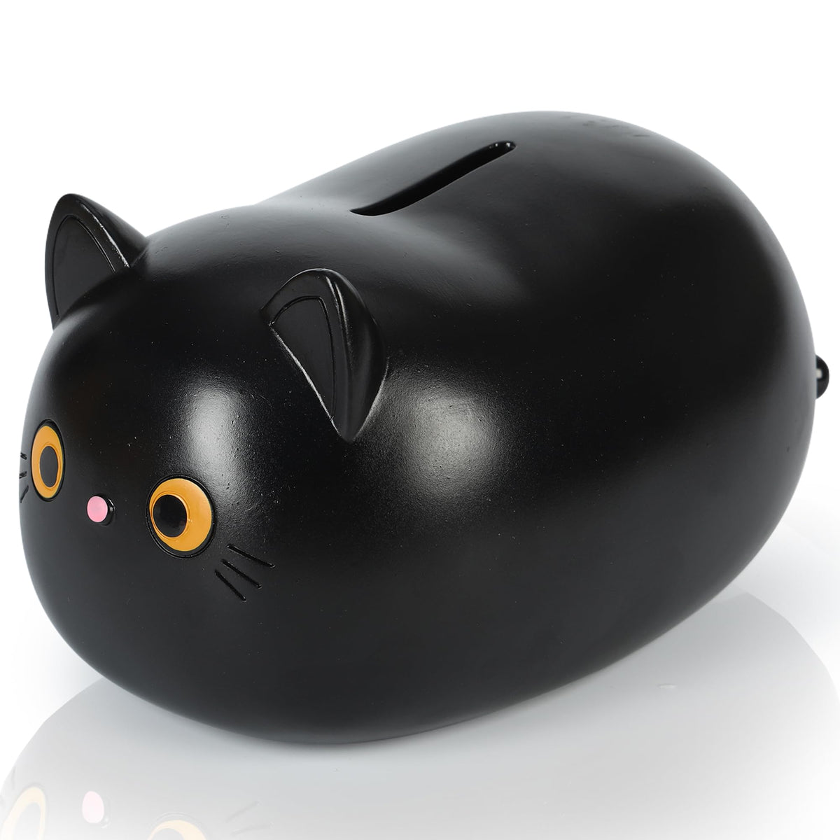 H&W Black Cat Piggy Bank for Girls | Durable Plastic Coin Bank