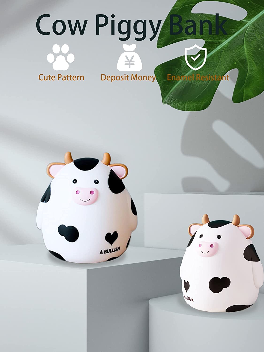 HW Cow Piggy Bank M Size – Unbreakable Kids Coin Box, White