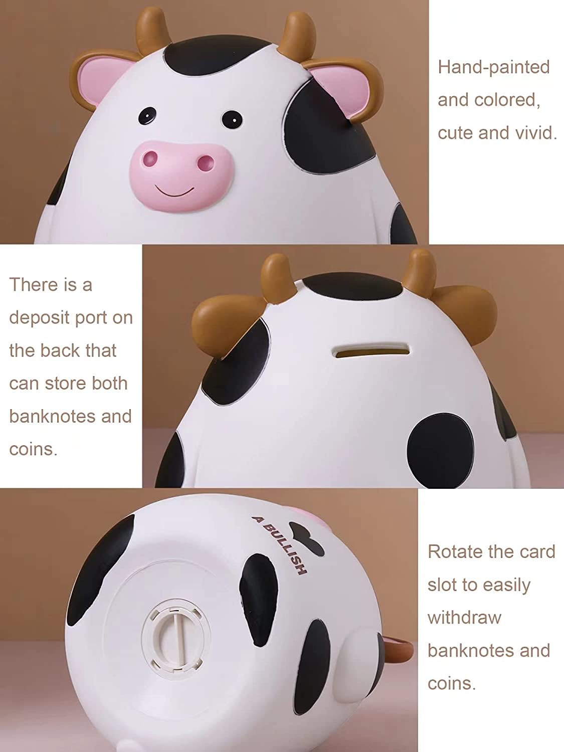 HW Cow Piggy Bank M Size – Unbreakable Kids Coin Box, White
