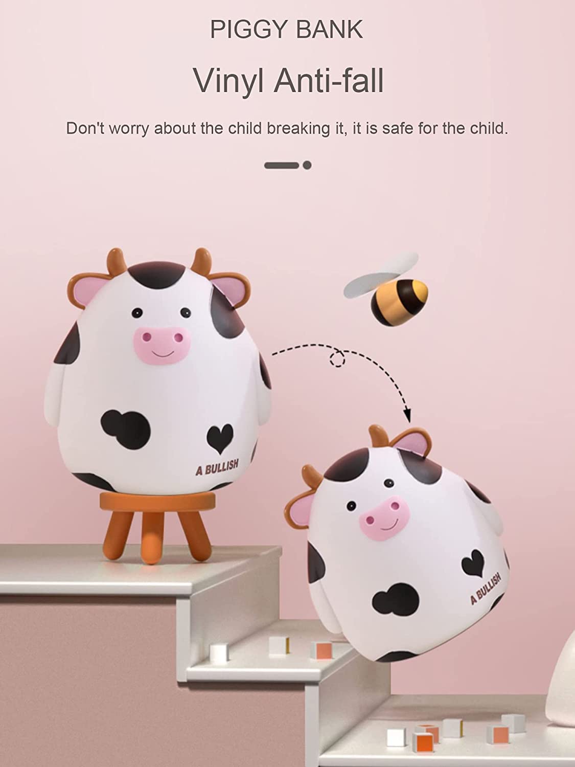 HW Cow Piggy Bank M Size – Unbreakable Kids Coin Box, White