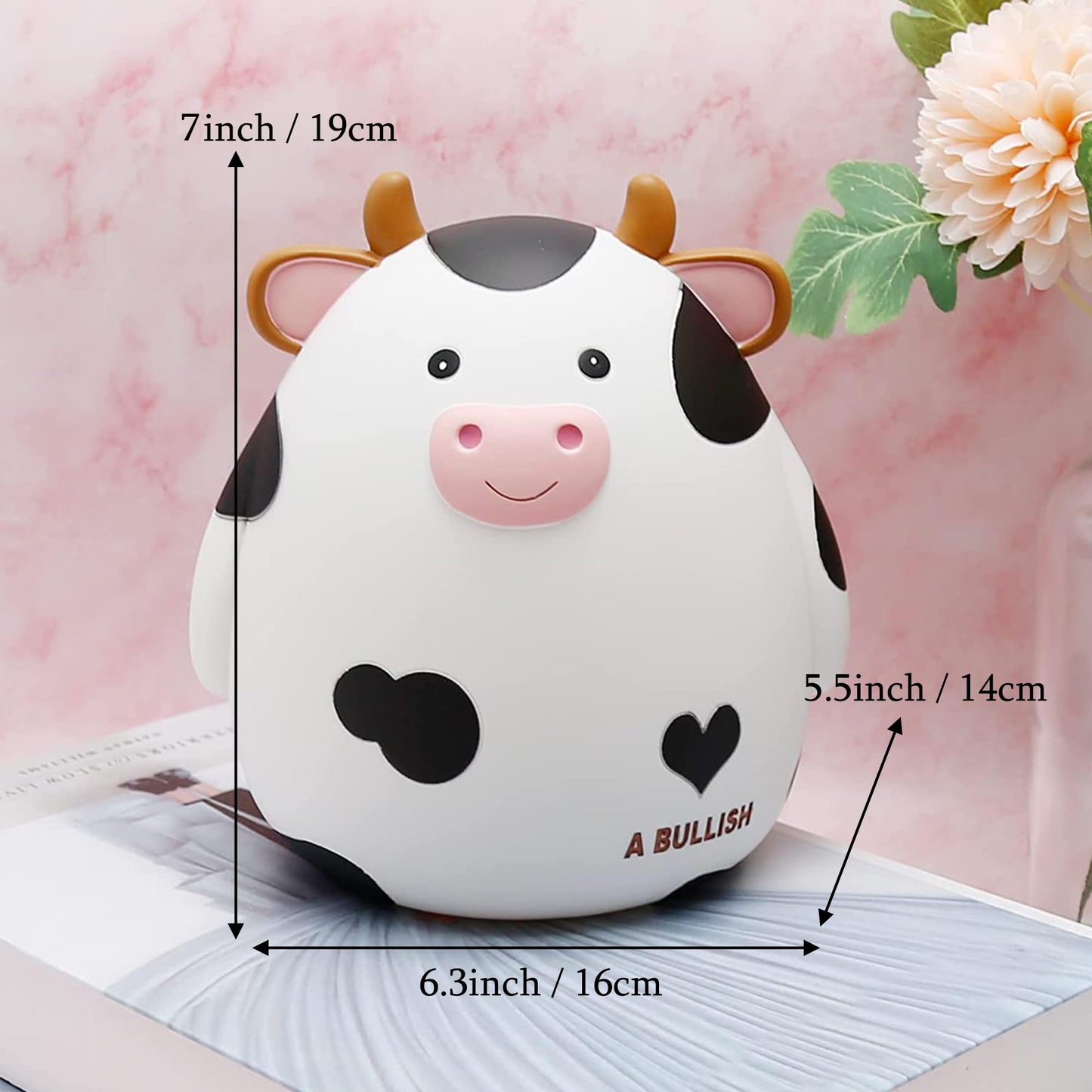 HW Cow Piggy Bank M Size – Unbreakable Kids Coin Box, White