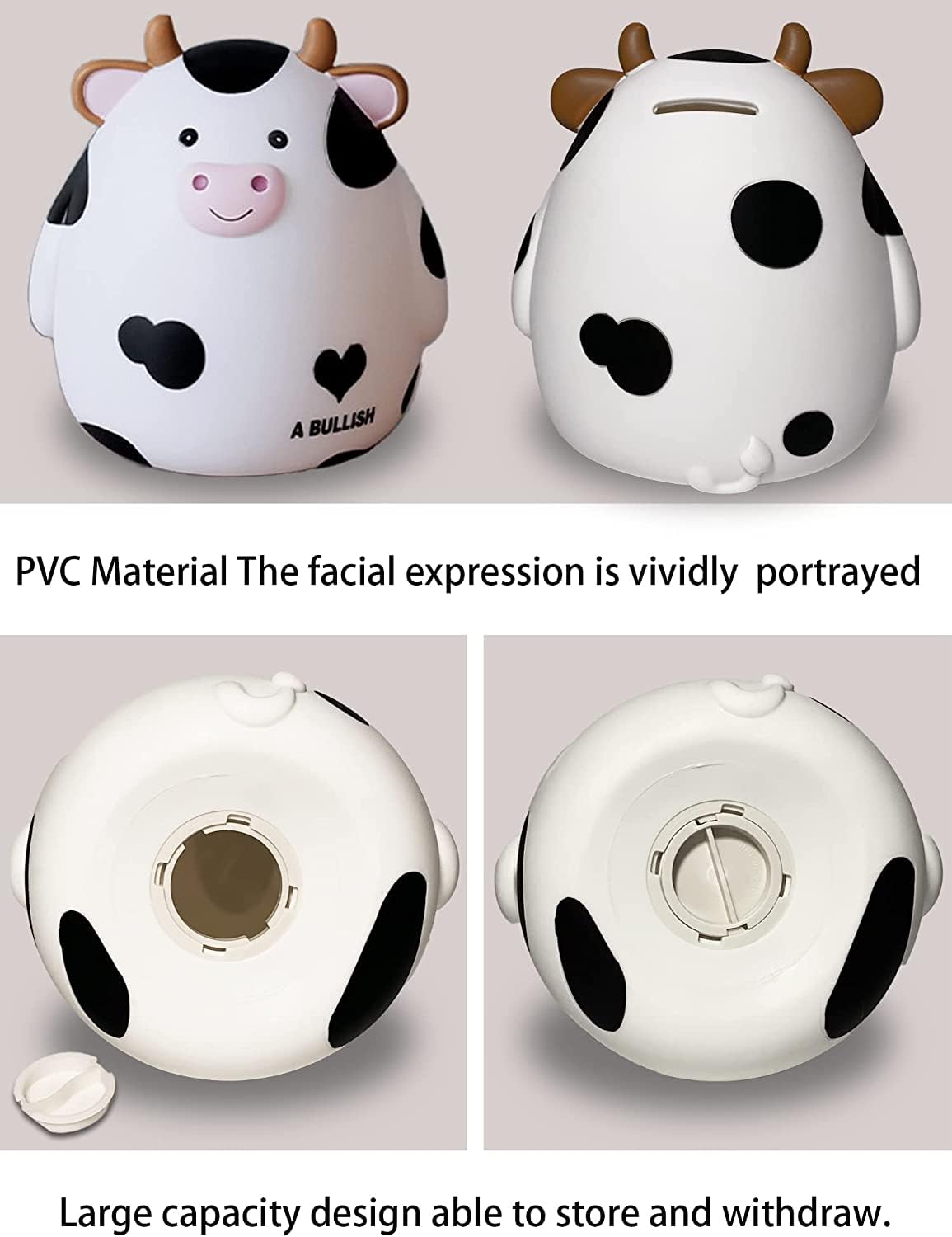 HW Cow Piggy Bank M Size – Unbreakable Kids Coin Box, White