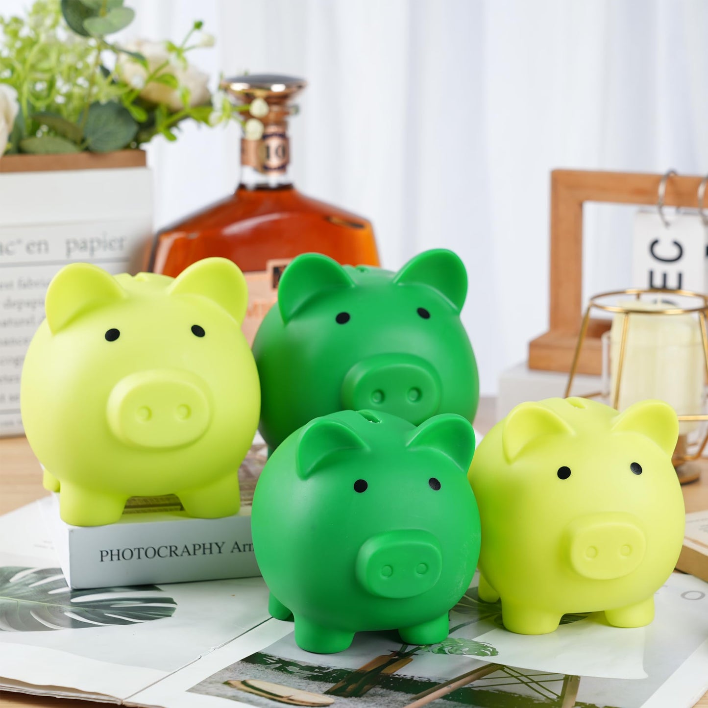 H&W Mini Piggy Bank — Unbreakable PVC Coin Bank for Kids — Dark Green