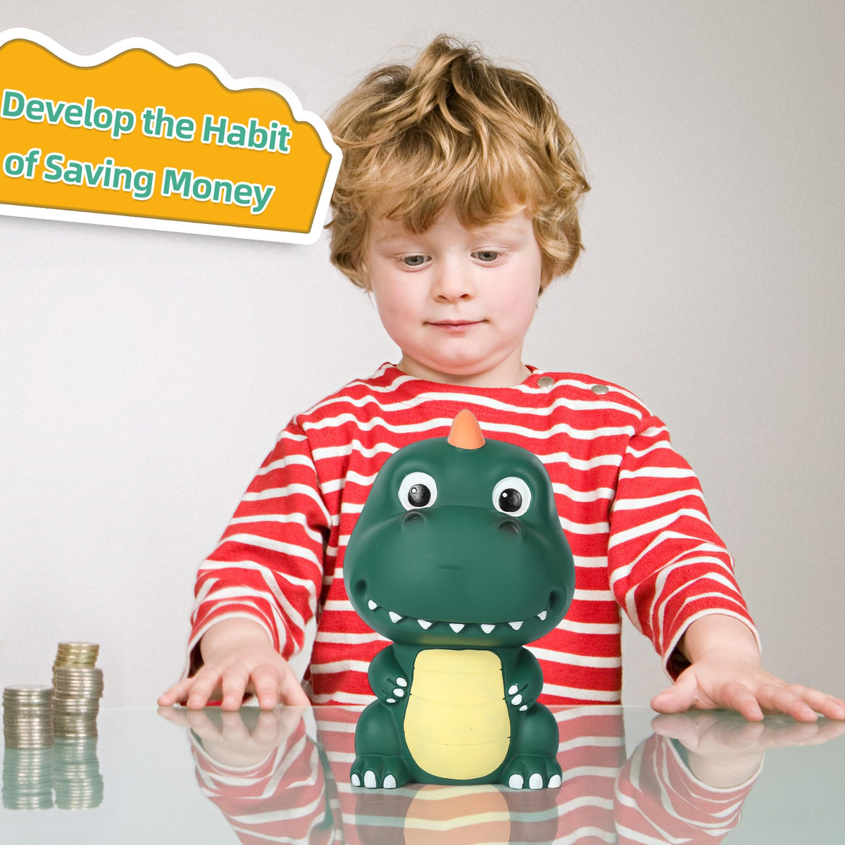 H&W Dinosaur Money Bank – Unbreakable T-Rex Piggy Bank (Deep Green)