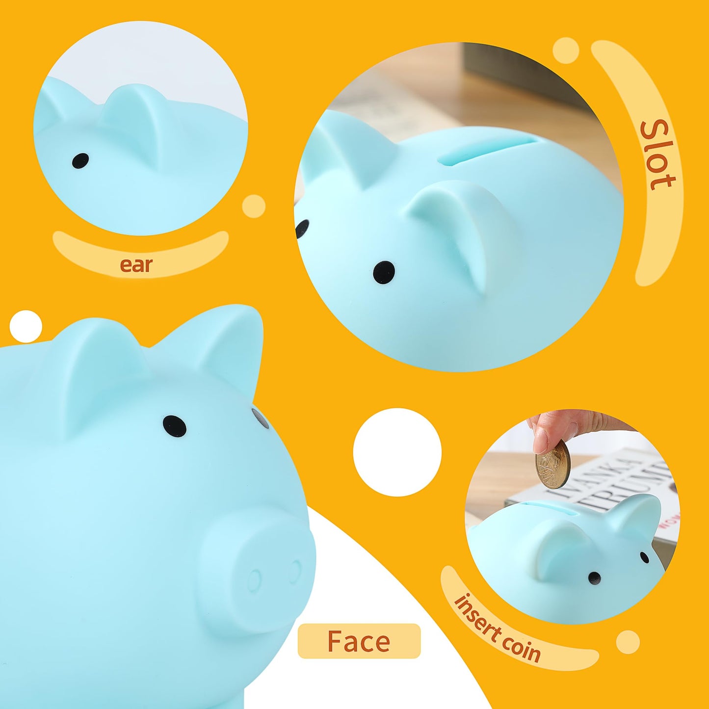 H&W Mini Piggy Bank Blue - Durable PVC Coin Bank for Kids & Gift