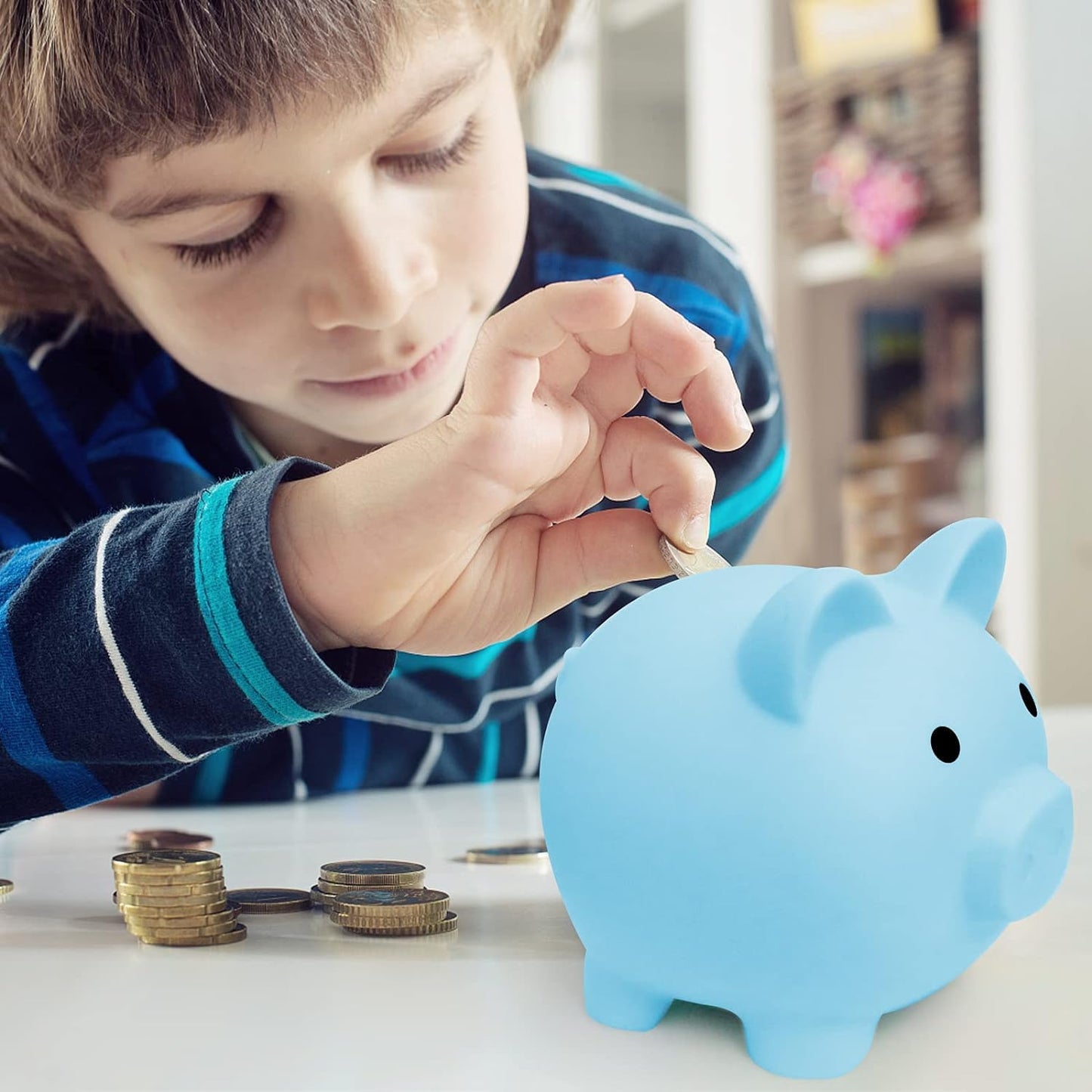 H&W Mini Piggy Bank Blue - Durable PVC Coin Bank for Kids & Gift