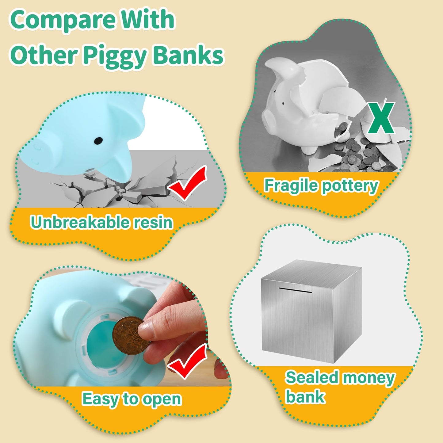 H&W Mini Piggy Bank Blue - Durable PVC Coin Bank for Kids & Gift