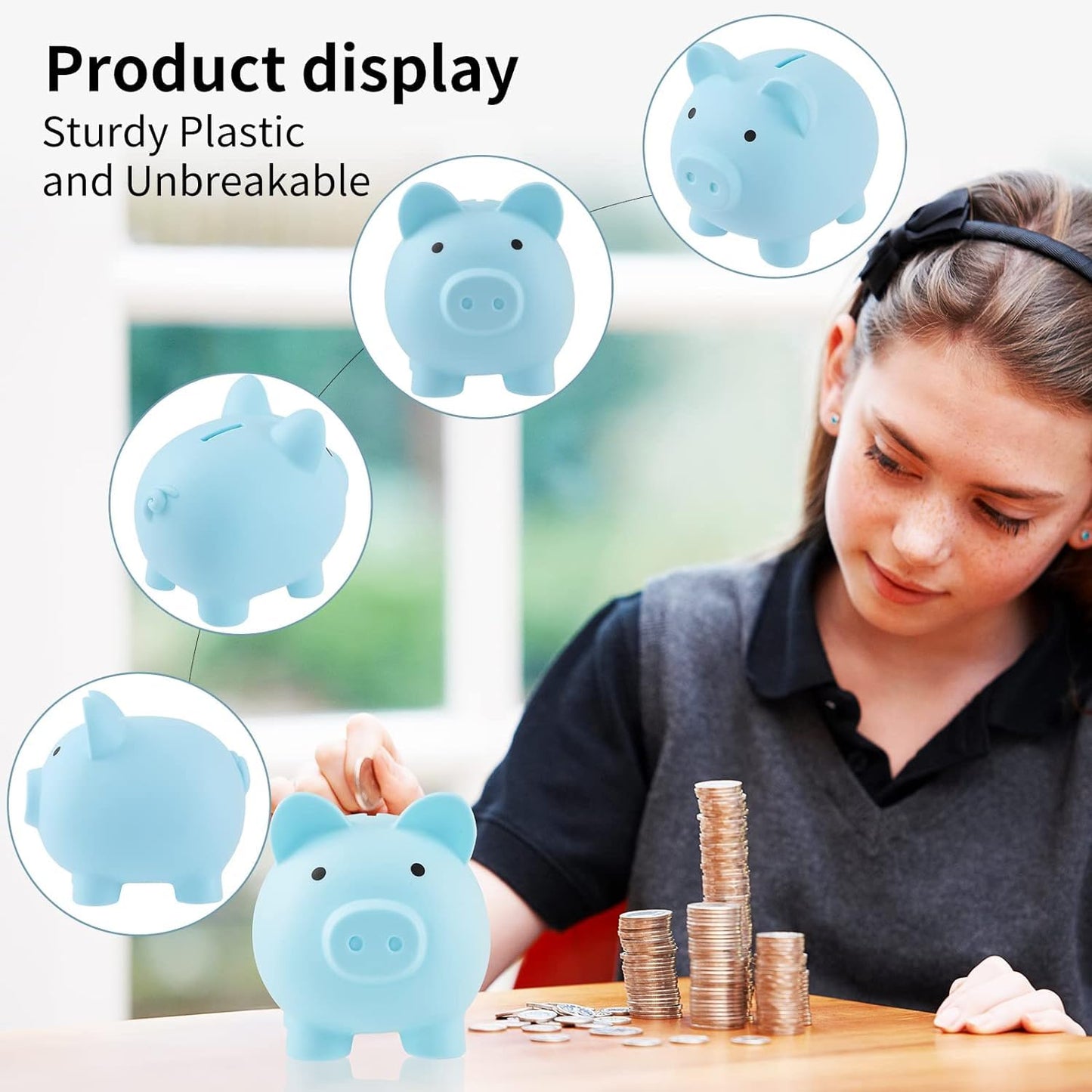 H&W Mini Piggy Bank Blue - Durable PVC Coin Bank for Kids & Gift