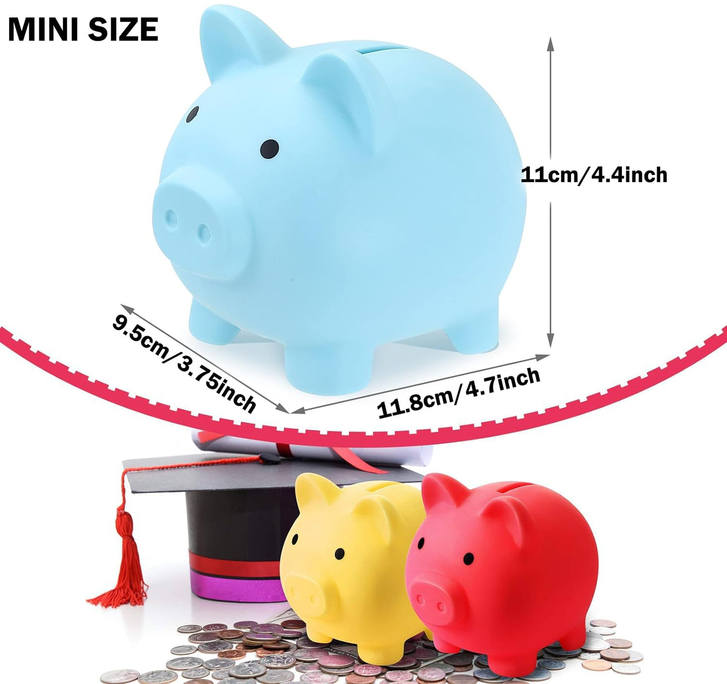 H&W Mini Piggy Bank Blue - Durable PVC Coin Bank for Kids & Gift