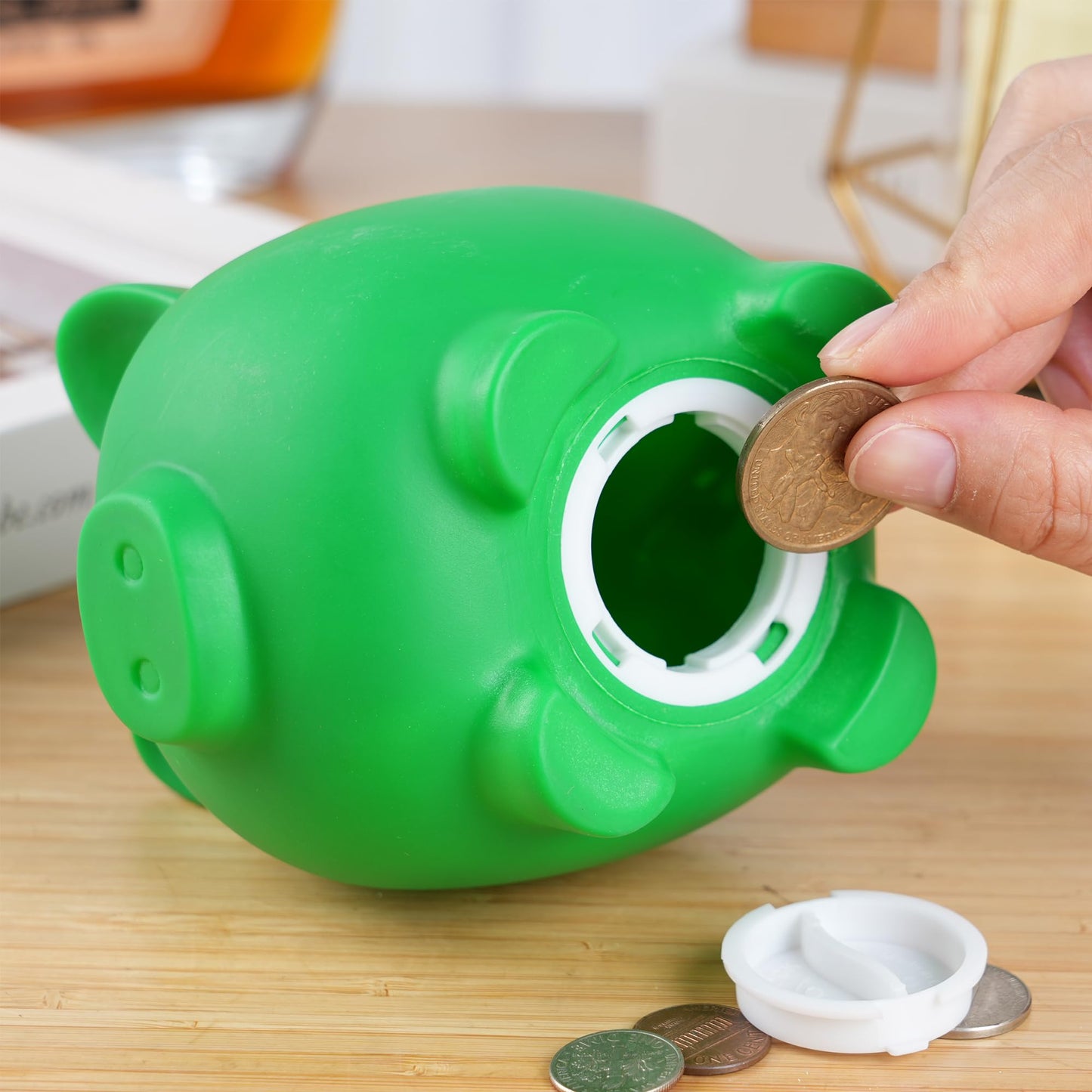 H&W Mini Piggy Bank — Unbreakable PVC Coin Bank for Kids — Dark Green