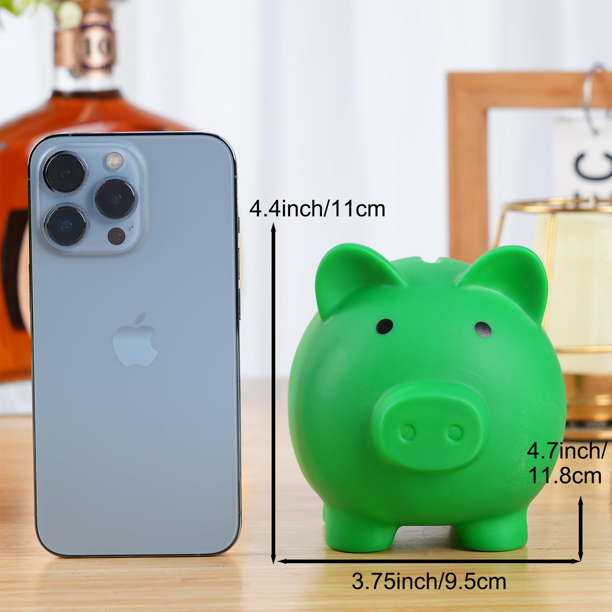 H&W Mini Piggy Bank — Unbreakable PVC Coin Bank for Kids — Dark Green