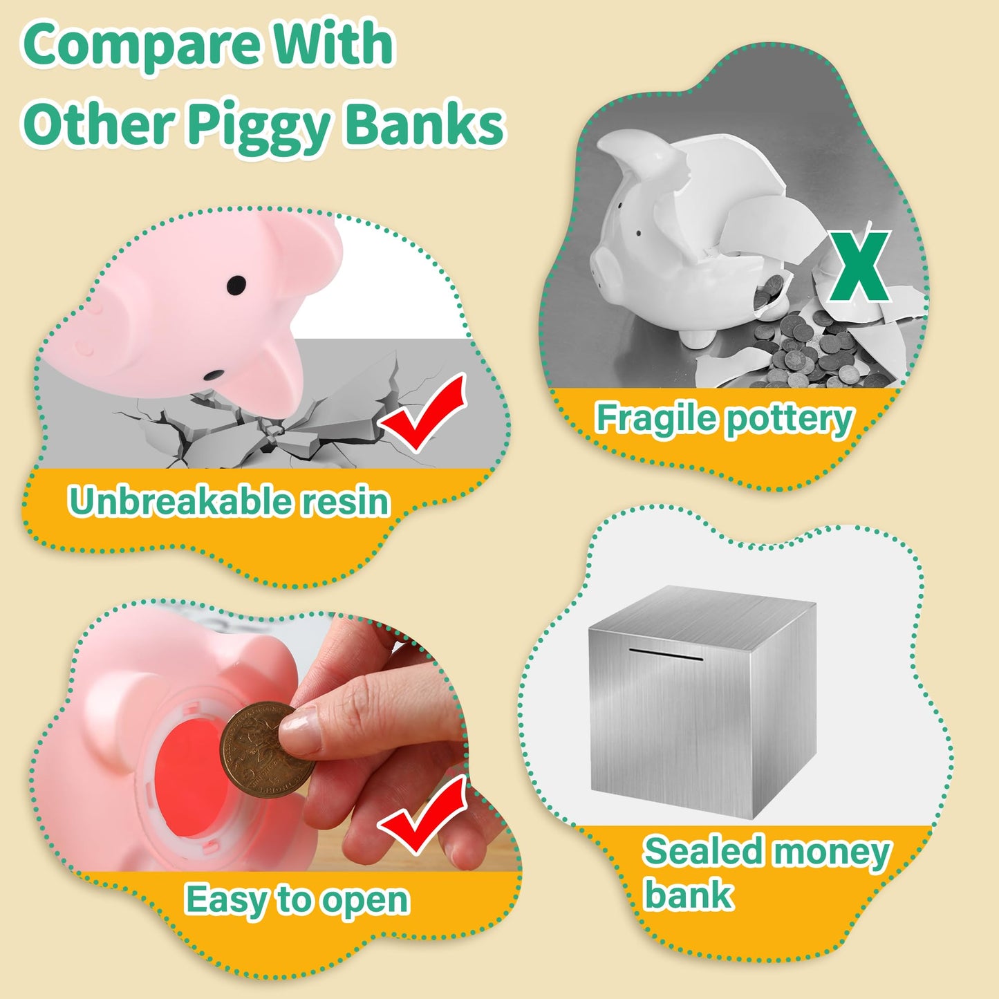 H&W Mini Piggy Bank Pink – Unbreakable Plastic Coin Bank for Kids | First Money Box