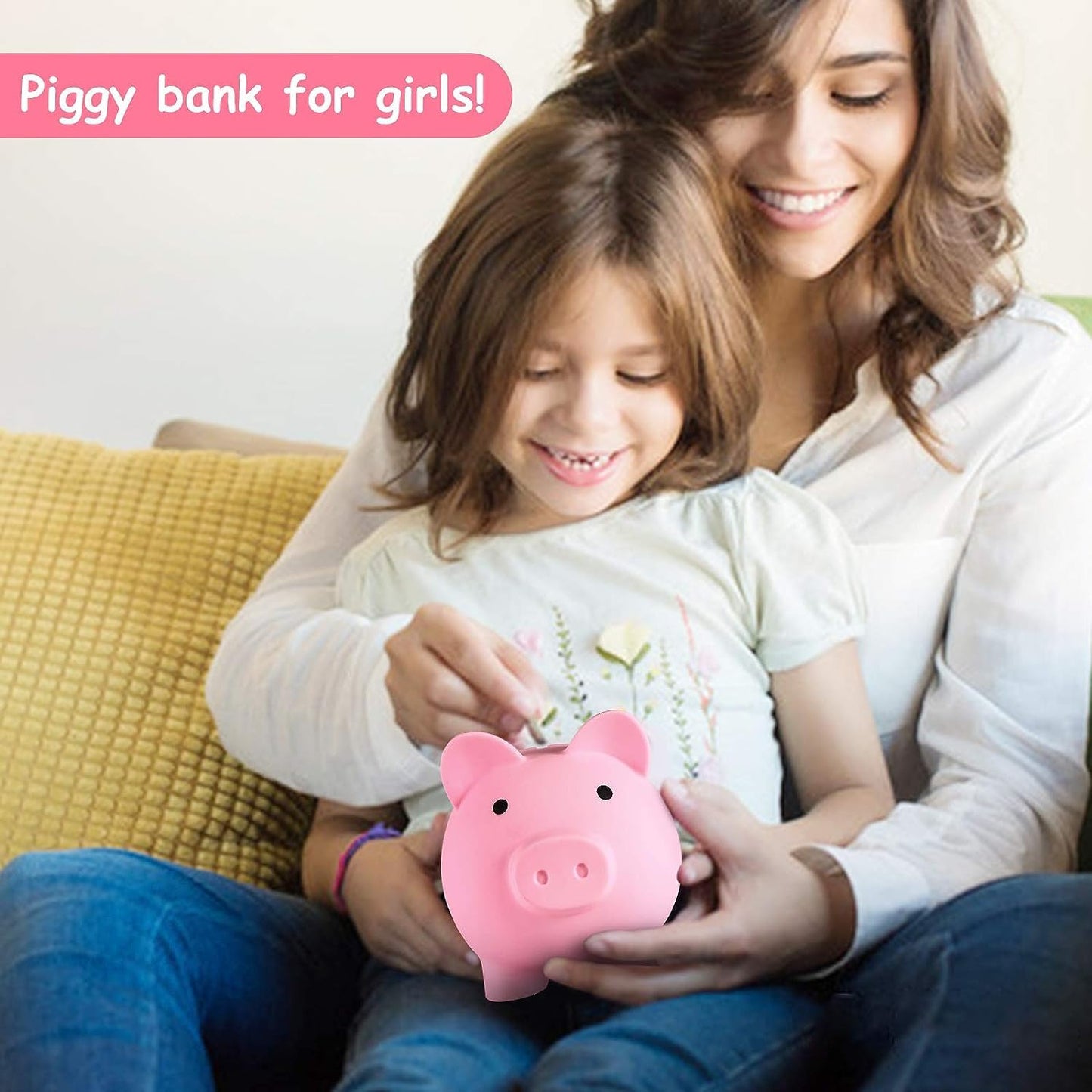 H&W Mini Piggy Bank Pink – Unbreakable Plastic Coin Bank for Kids | First Money Box