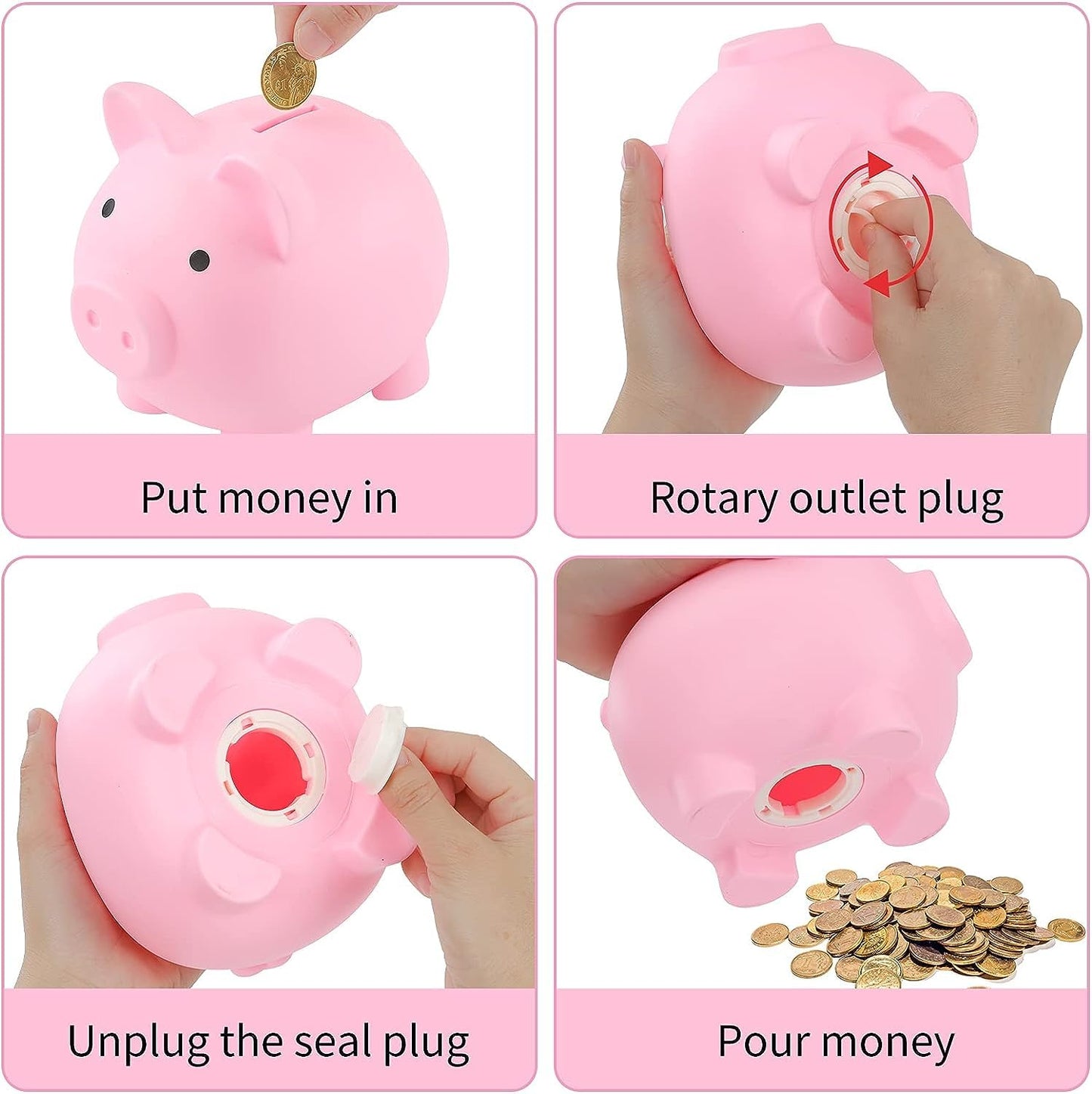 H&W Mini Piggy Bank Pink – Unbreakable Plastic Coin Bank for Kids | First Money Box