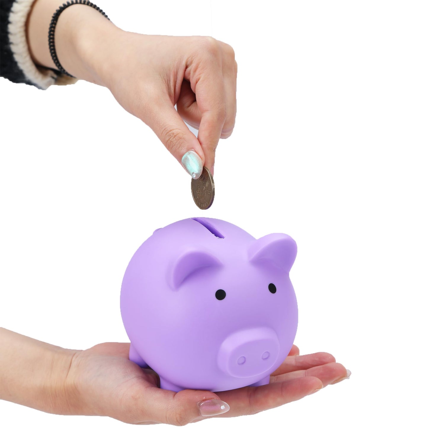 H&W Mini Piggy Bank Purple – Unbreakable Plastic Coin Bank for Kids