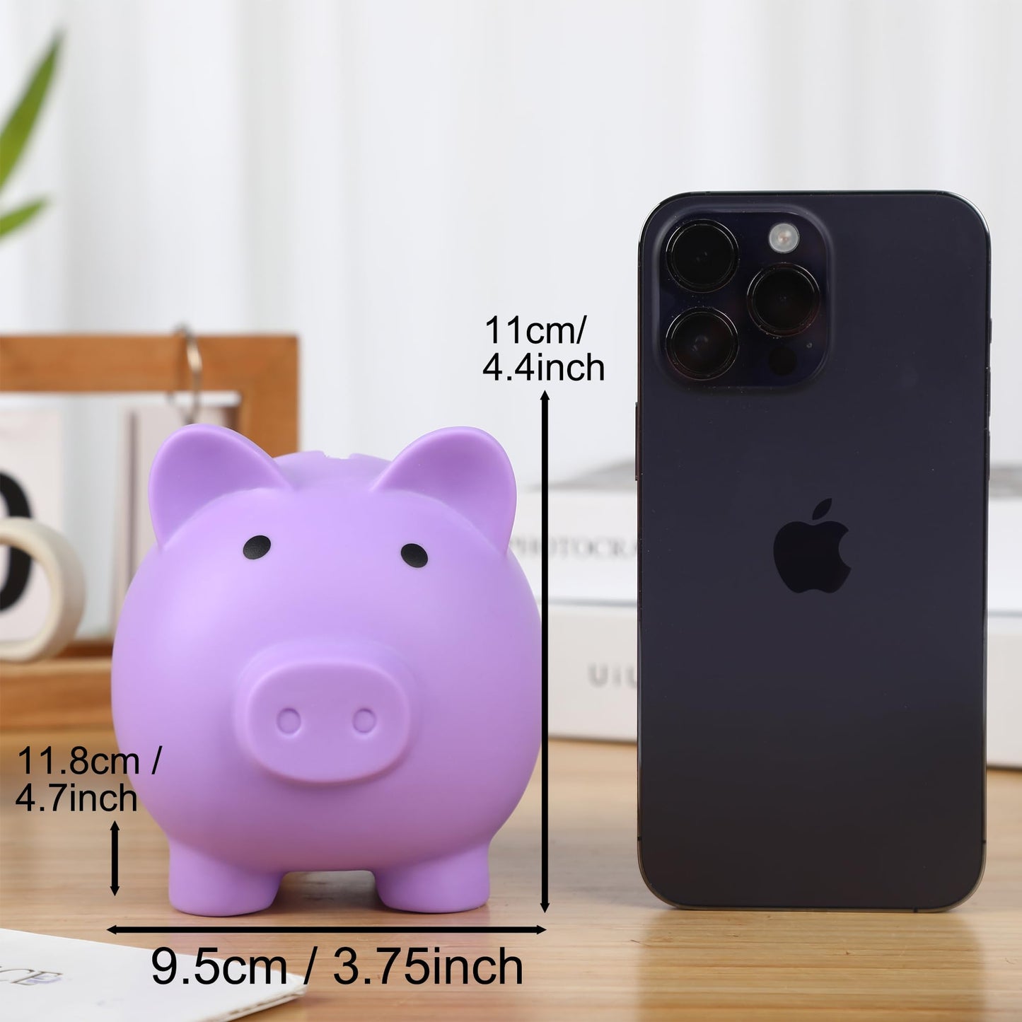 H&W Mini Piggy Bank Purple – Unbreakable Plastic Coin Bank for Kids