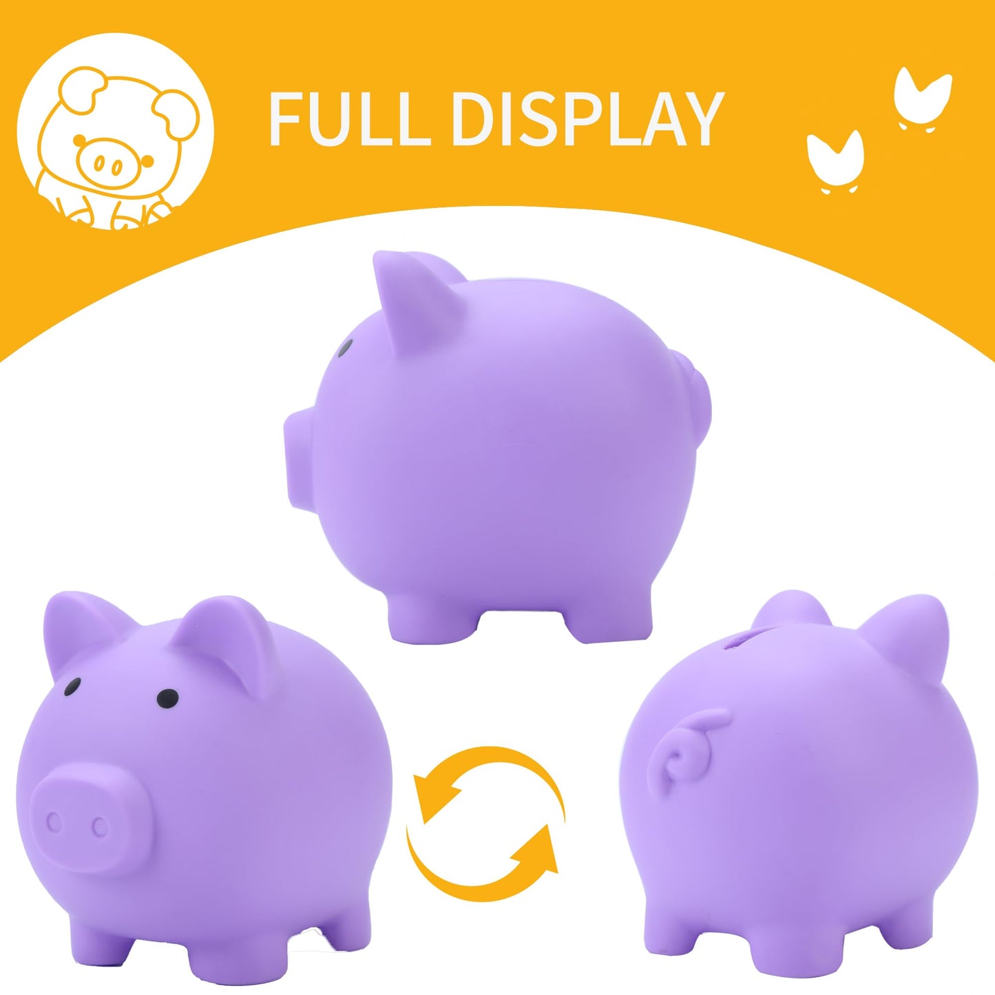 H&W Mini Piggy Bank Purple – Unbreakable Plastic Coin Bank for Kids