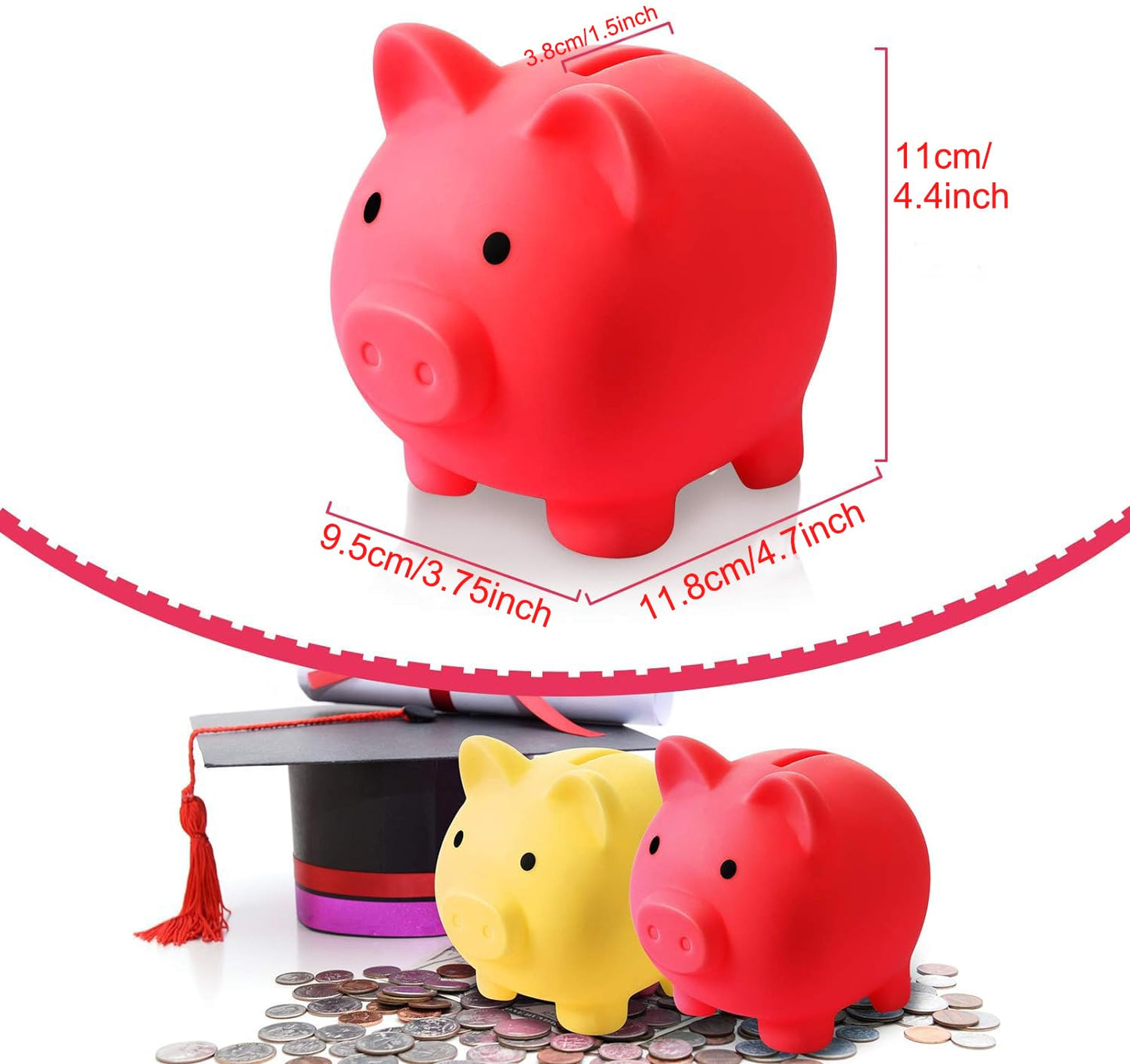 H&W Mini Piggy Bank – Unbreakable Plastic Coin Bank for Kids (Red)