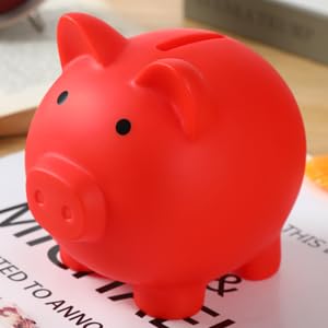 H&W Mini Piggy Bank – Unbreakable Plastic Coin Bank for Kids (Red)