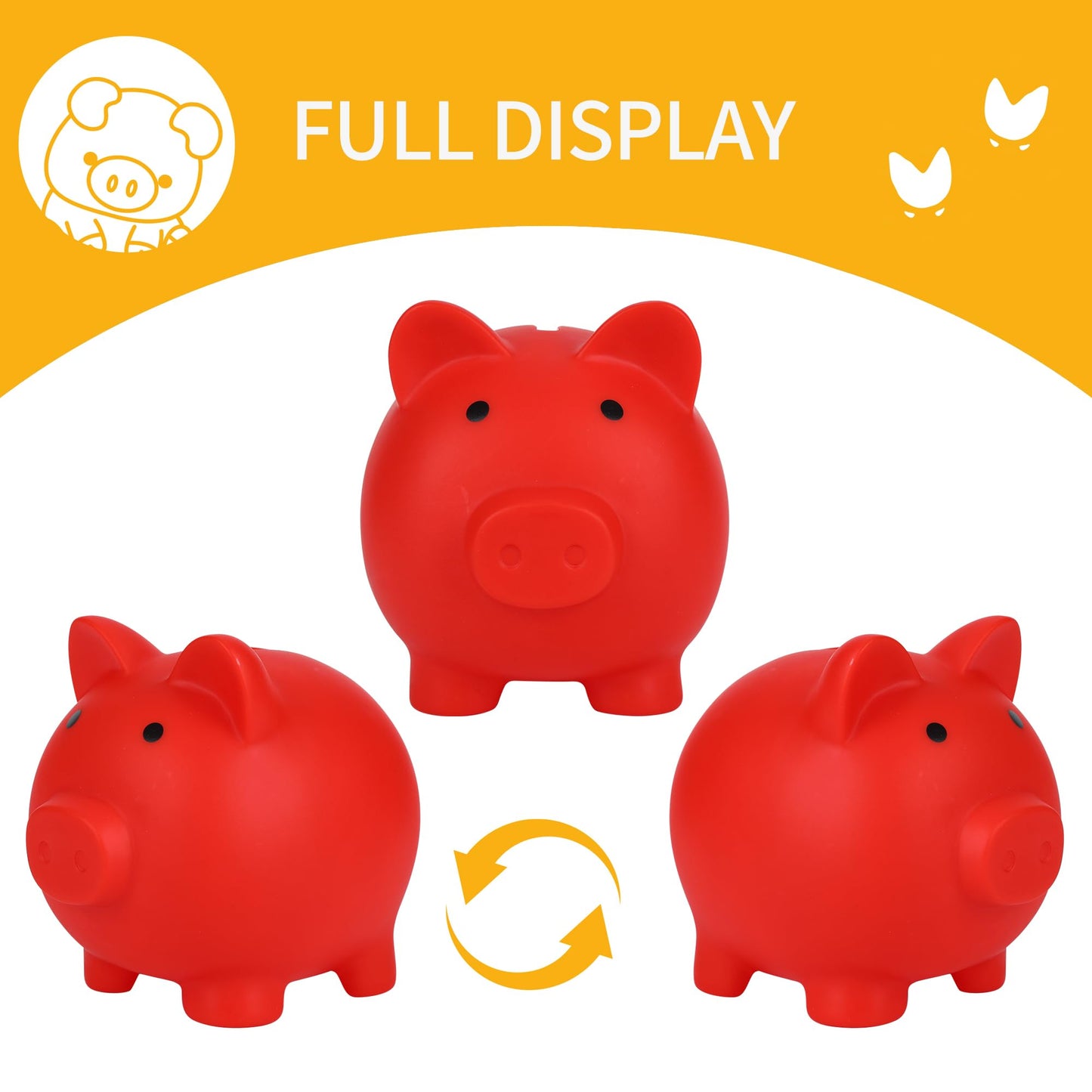 H&W Mini Piggy Bank – Unbreakable Plastic Coin Bank for Kids (Red)