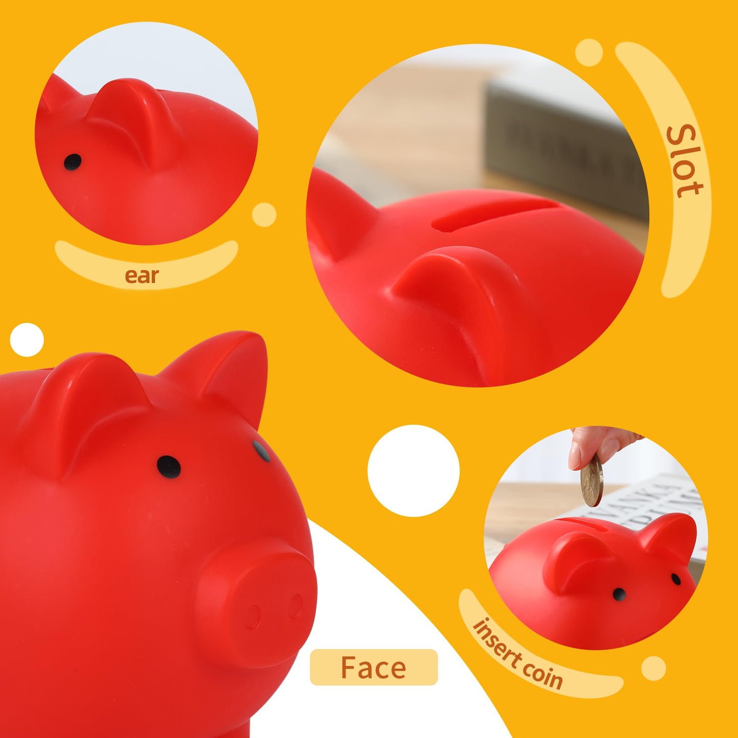 H&W Mini Piggy Bank – Unbreakable Plastic Coin Bank for Kids (Red)