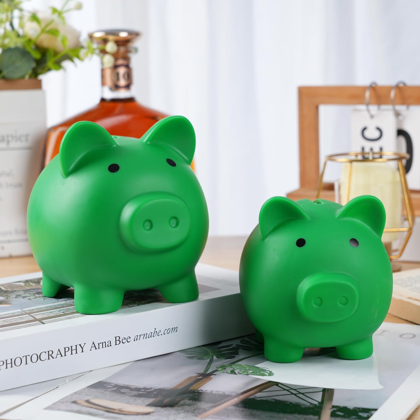 H&W Mini Piggy Bank — Unbreakable PVC Coin Bank for Kids — Dark Green