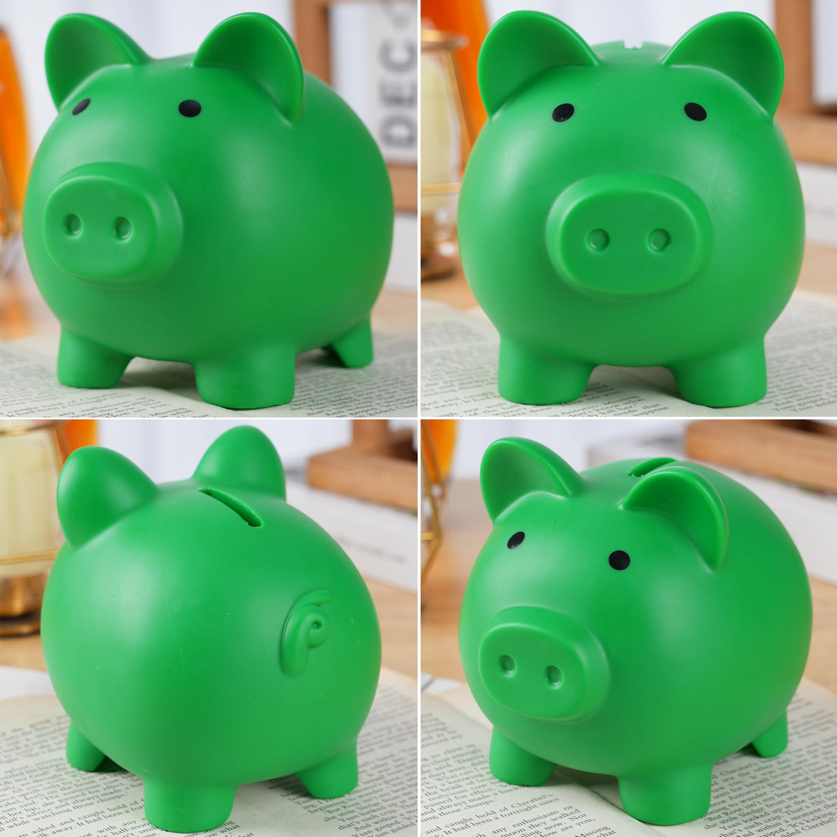 H&W Mini Piggy Bank — Unbreakable PVC Coin Bank for Kids — Dark Green