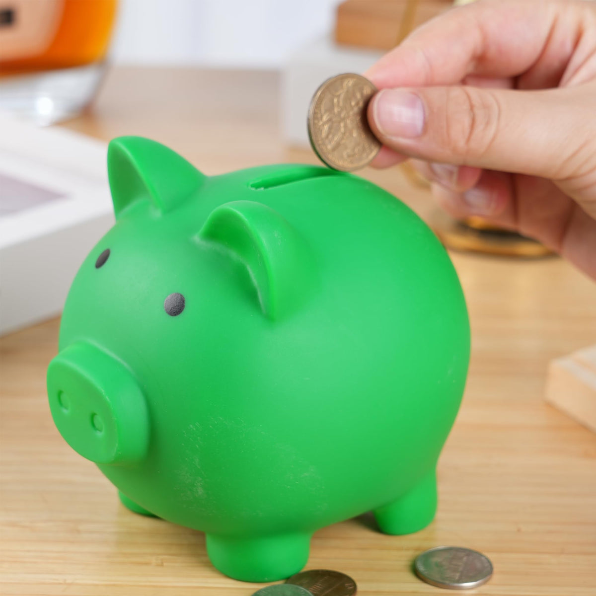 H&W Mini Piggy Bank — Unbreakable PVC Coin Bank for Kids — Dark Green