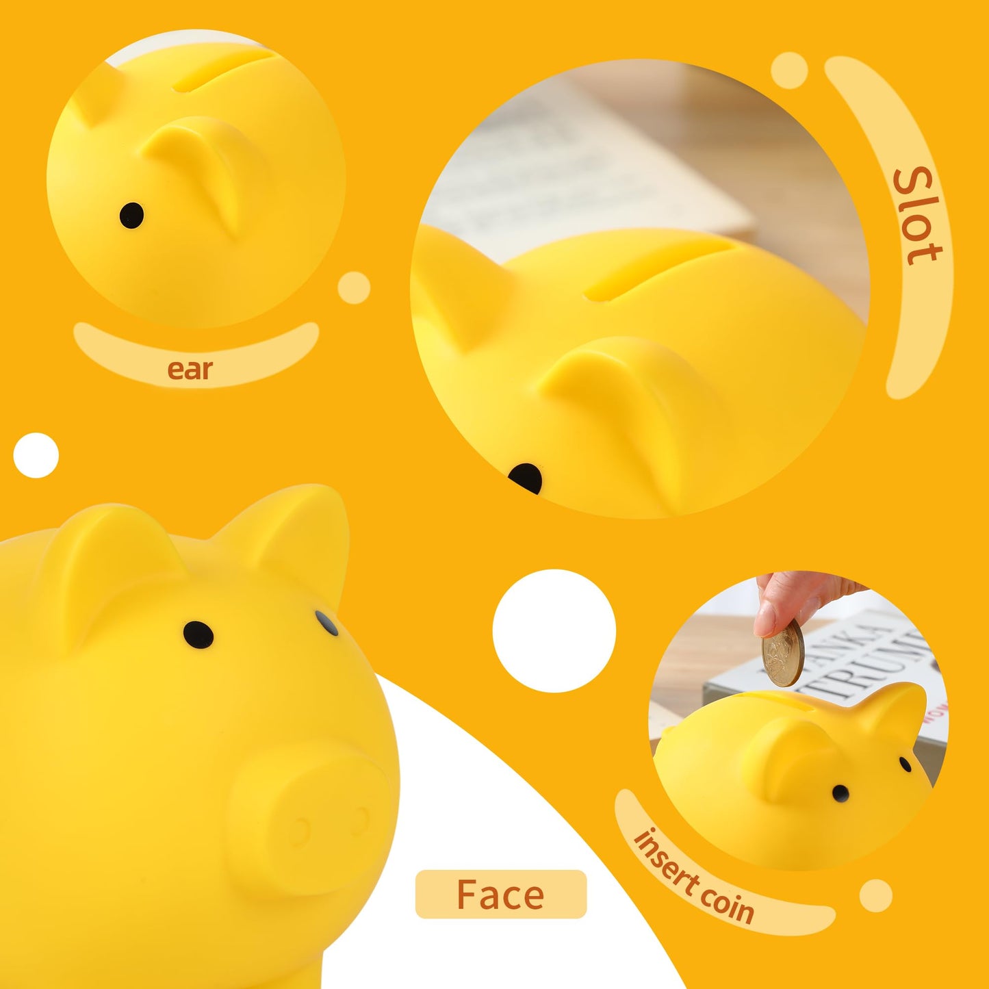 H&W Mini Piggy Bank – Unbreakable Plastic Coin Bank for Kids (Yellow)