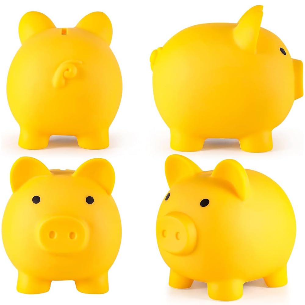 H&W Mini Piggy Bank – Unbreakable Plastic Coin Bank for Kids (Yellow)
