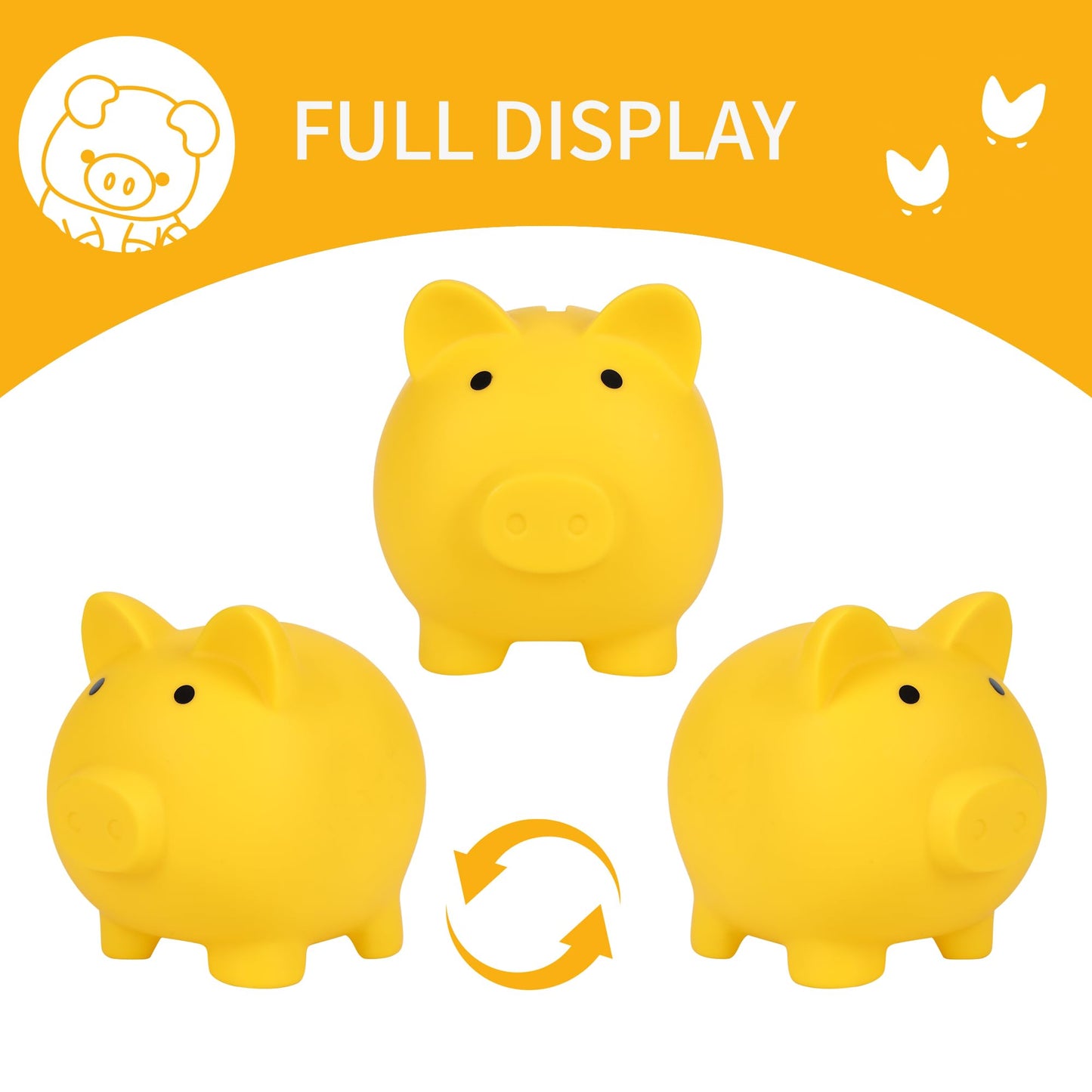 H&W Mini Piggy Bank – Unbreakable Plastic Coin Bank for Kids (Yellow)