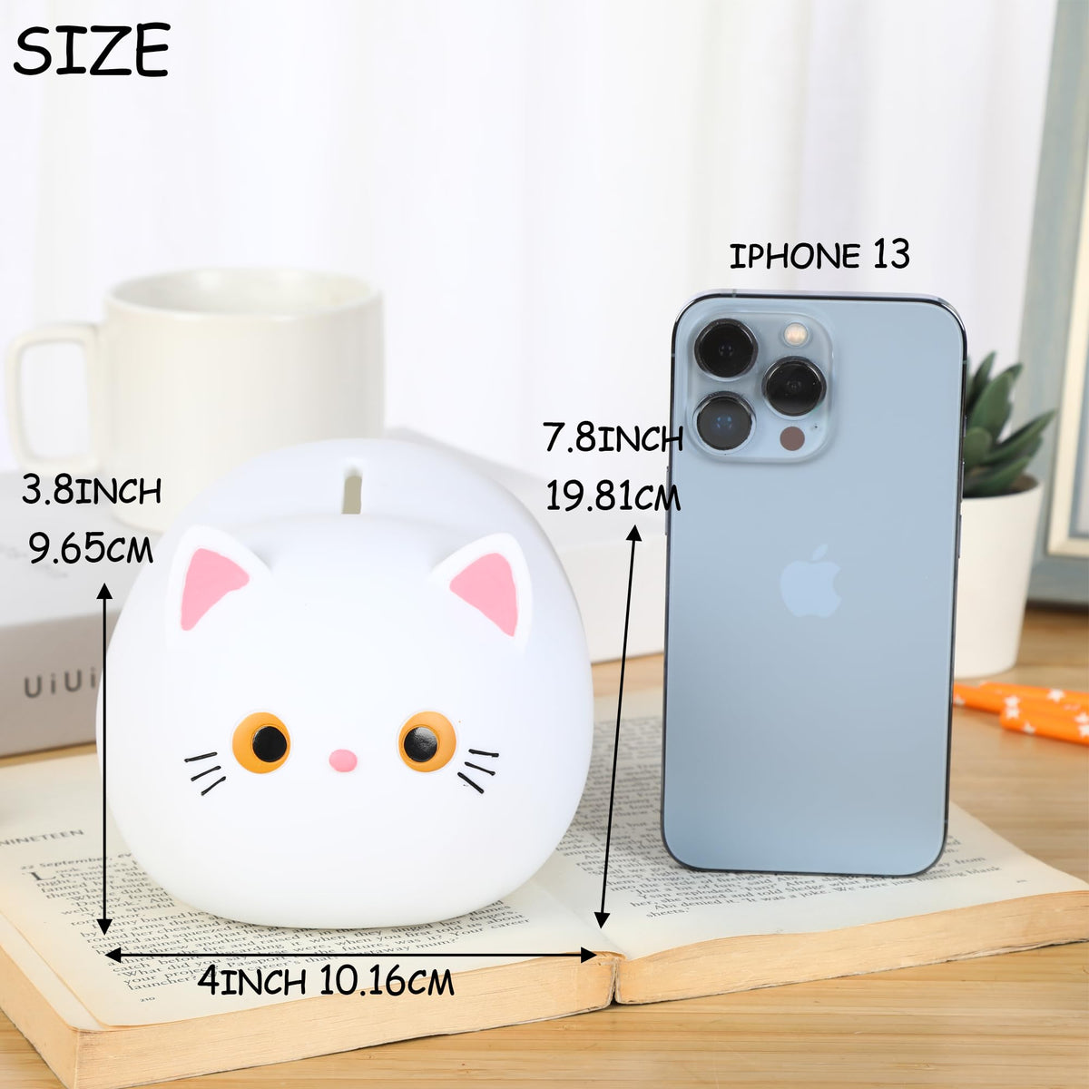 H&W White Cat Piggy Bank for Kids — Durable Plastic Coin Bank