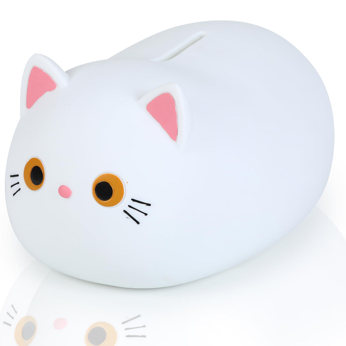 H&W White Cat Piggy Bank for Kids — Durable Plastic Coin Bank