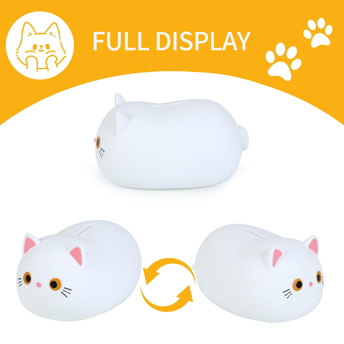 H&W White Cat Piggy Bank for Kids — Durable Plastic Coin Bank